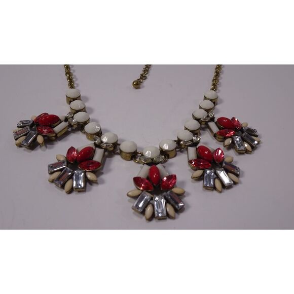 Madewell Women's White Red Cabochon Crystal Fan Frontal Necklace  NWT 89 - Picture 3 of 8